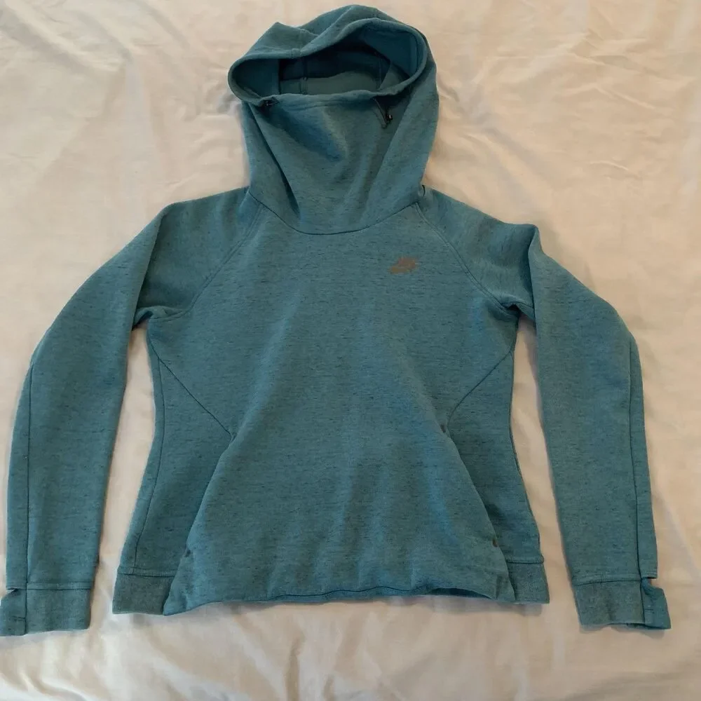 Nike Hoodie Womens Medium Blue Funnel Neck Thumbhole Running Pullover Sweatshirt
